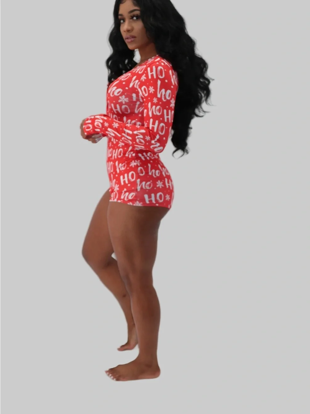 Ho Ho Graphic Red Long-Sleeve Women's Bodysuit
